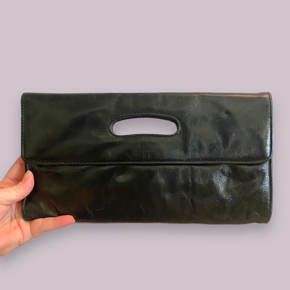 NWT Hobo International Katrina Leather Black Clutch 12.25” x 6.5”